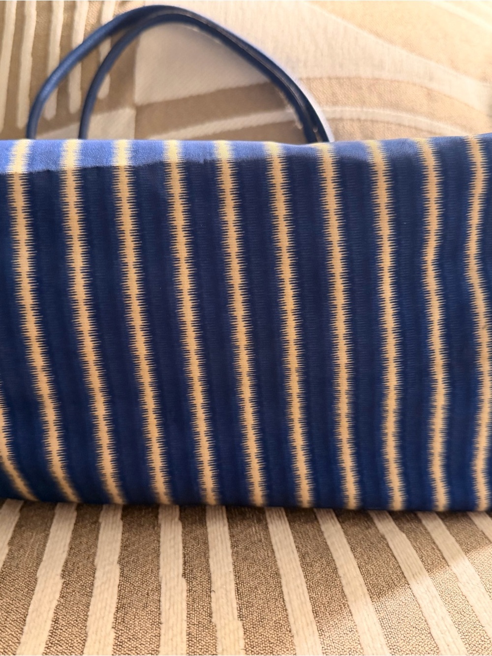 Longchamp Blue and Cream Vertical Stripe Tote - Picture 3 of 6
